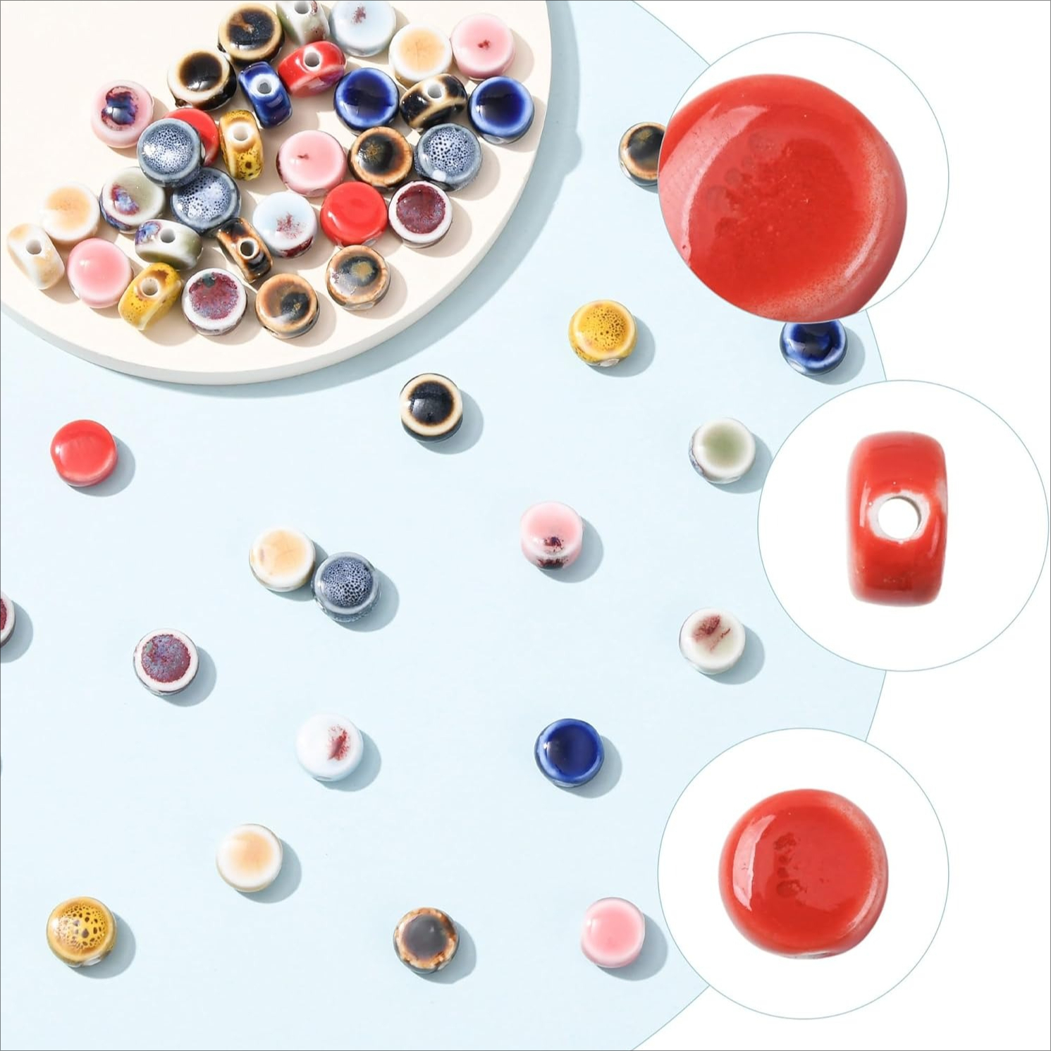 10pcs Hand Glazed Colored Ceramic Beads for DIY Projects